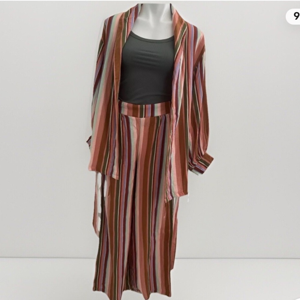 Nordstrom Striped Multicolor Wrap Jacket 1X Cotton Gauze Belted - Picture 3 of 16